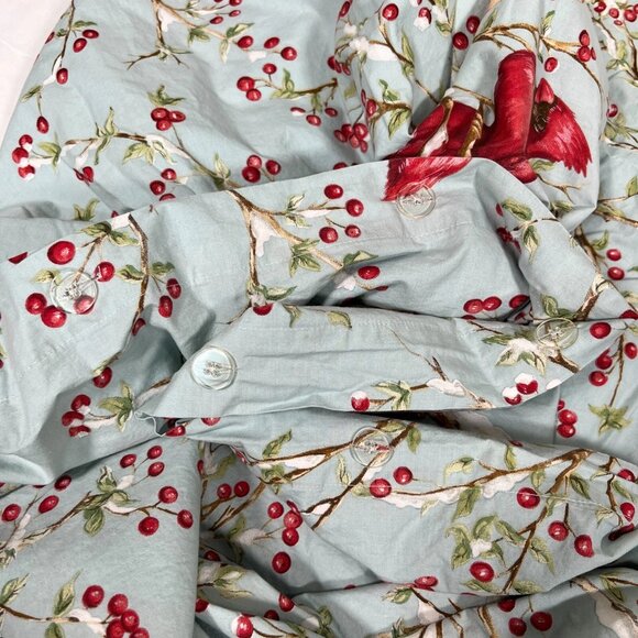 Pottery Barn Cardinal Bird Blue Red Full Queen Duvet cover Cotton Winter Berry - Picture 3 of 7